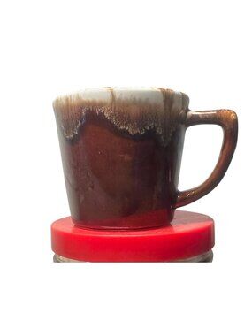 Mugs Brown Drip Glaze Two Cabin Cups 8 oz Pottery MCM USA Coffee Retro 60's Vtg